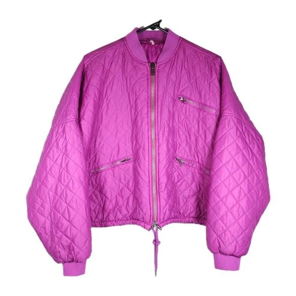 Free People Jackets & Blazers - FREE PEOPLE Women's Easy Small Oversized Fushia Cropped Quilted Bomber Jacket